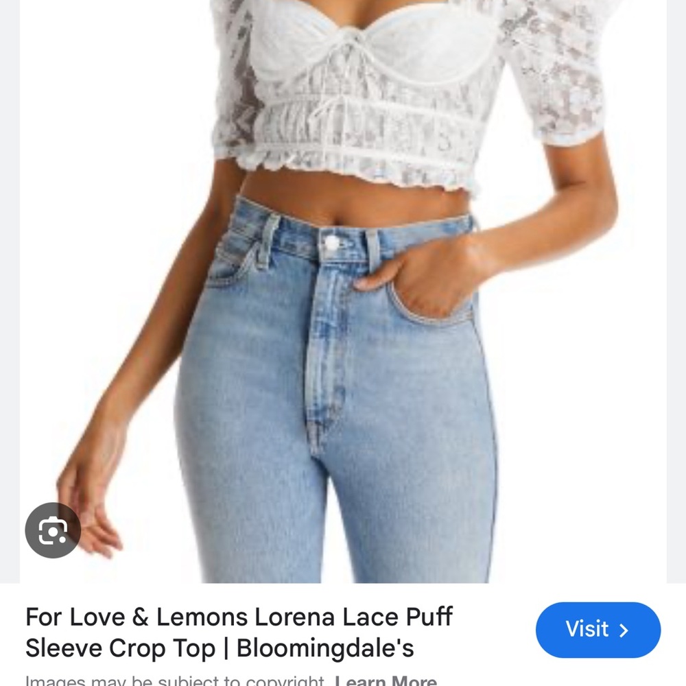 For Love And Lemons Lorena Cream Lace Puff Sleeve Blouse - Picture 8 of 9